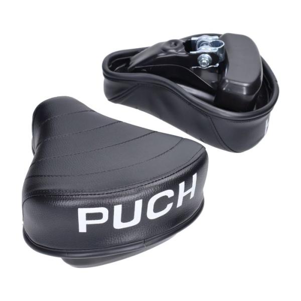 Sattel mit "PUCH"-Schriftzug und kleiner Werkzeugkiste